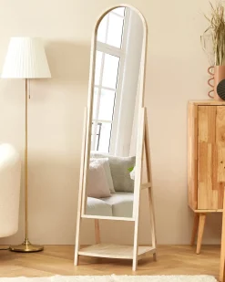 Discount Beliani Specchio da parete con ripiano CHAMBERY 170 cm Legno di Paulownia chiaro Marrone
