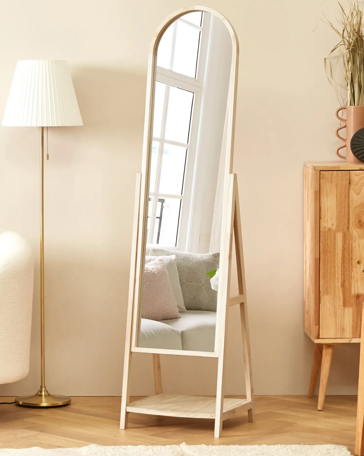 Discount Beliani Specchio da parete con ripiano CHAMBERY 170 cm Legno di Paulownia chiaro Marrone
