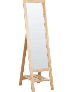 Clearance Beliani Specchio da parete con ripiano LUISANT 145 cm Legno di pino chiaro Marrone
