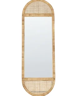 Beliani Specchio da terra BARGES 150 cm Rattan Naturale Naturale Nero