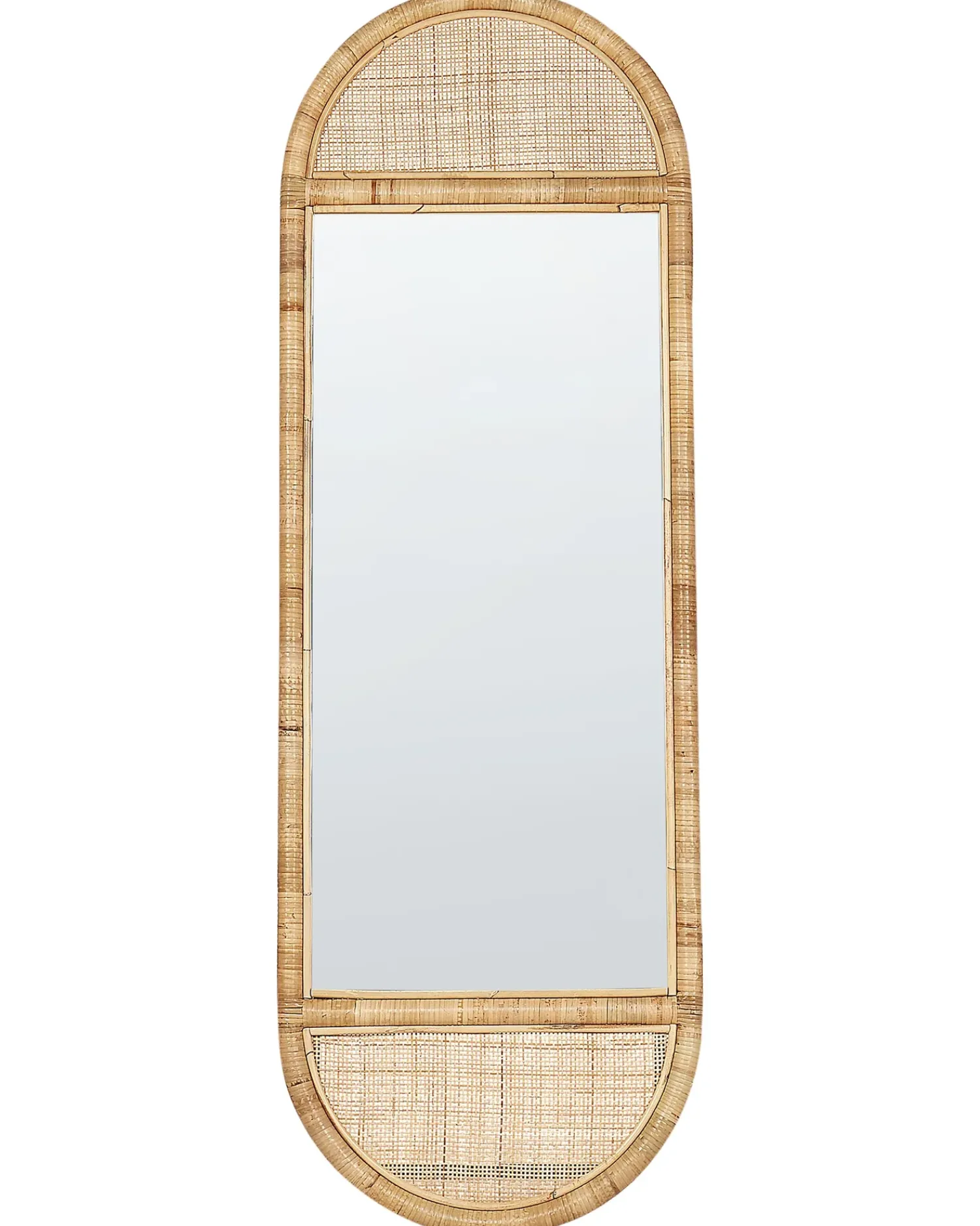 Beliani Specchio da terra BARGES 150 cm Rattan Naturale Naturale Nero