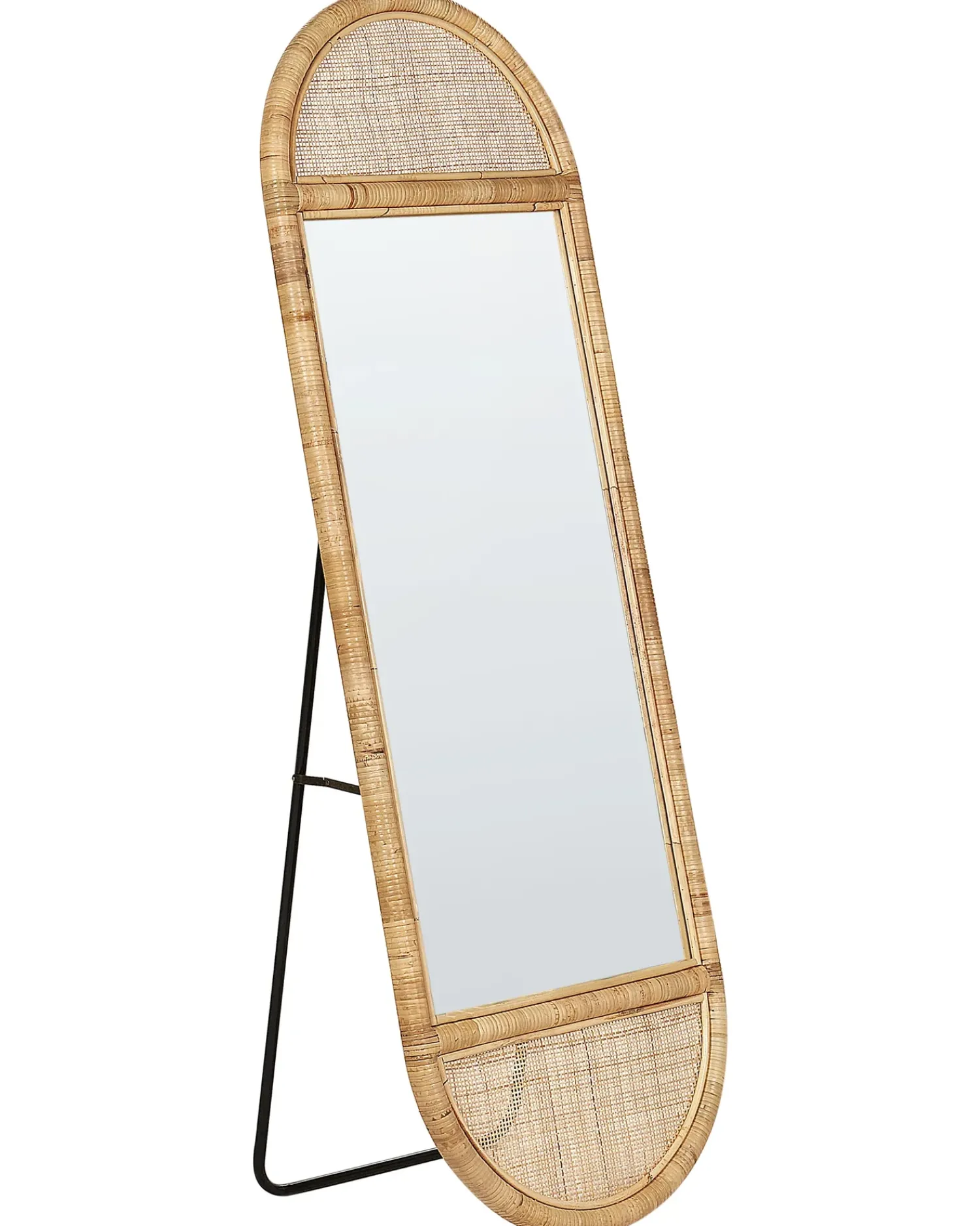 Beliani Specchio da terra BARGES 150 cm Rattan Naturale Naturale Nero