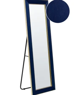 Best Beliani Specchio da terra LAUTREC 150 cm Velluto Blu marino Blu Oro