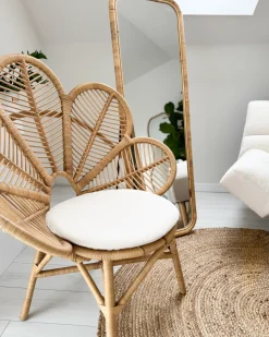 New Beliani Specchio da terra MALANGE 150 cm Rattan Naturale Naturale Nero