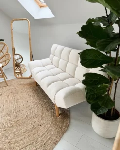 New Beliani Specchio da terra MALANGE 150 cm Rattan Naturale Naturale Nero