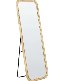 New Beliani Specchio da terra MALANGE 150 cm Rattan Naturale Naturale Nero