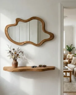 Best Beliani Specchio DREVANT 89 cm 52 cm Legno di pino Naturale Marrone