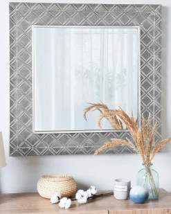 Hot Beliani Specchio EVETTES 80 cm 80 cm Metallo Argento