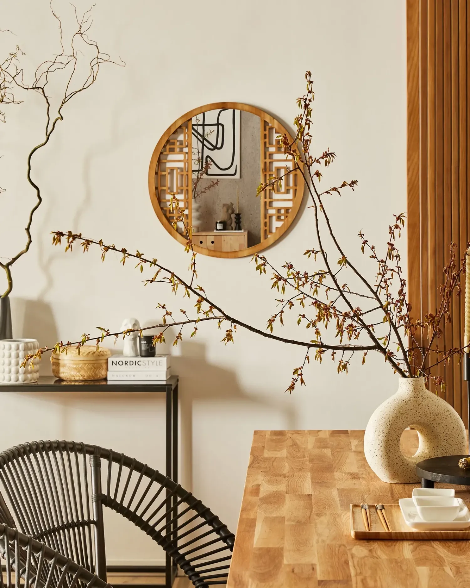 Outlet Beliani Specchio FIRMINY 60 cm 60 cm Legno di abete chiaro Marrone