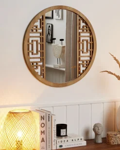 Outlet Beliani Specchio FIRMINY 60 cm 60 cm Legno di abete chiaro Marrone