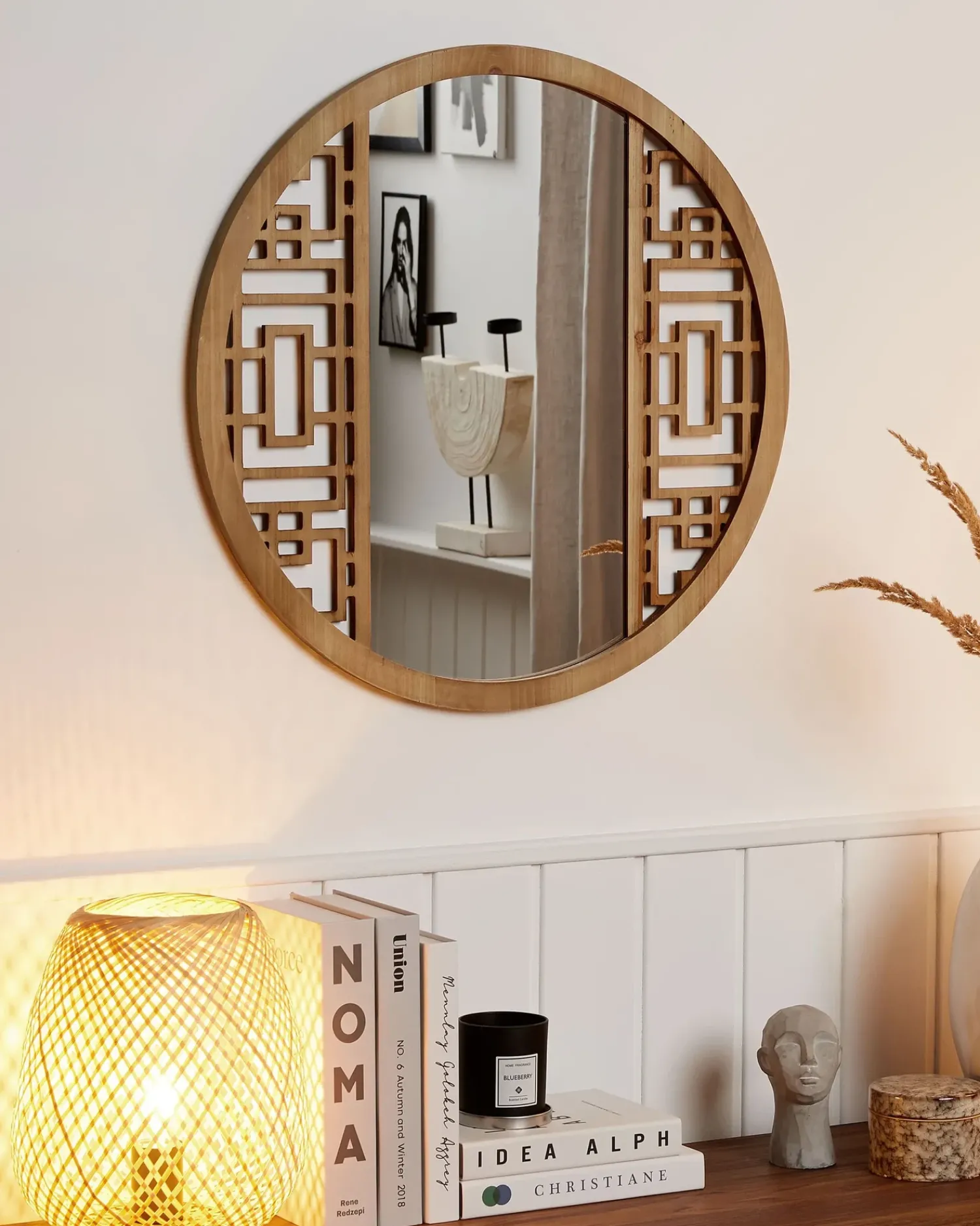 Outlet Beliani Specchio FIRMINY 60 cm 60 cm Legno di abete chiaro Marrone