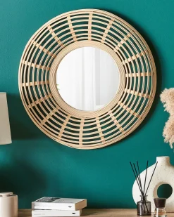 Beliani Specchio HANUA 60 cm 60 cm Bambù Naturale Beige Marrone