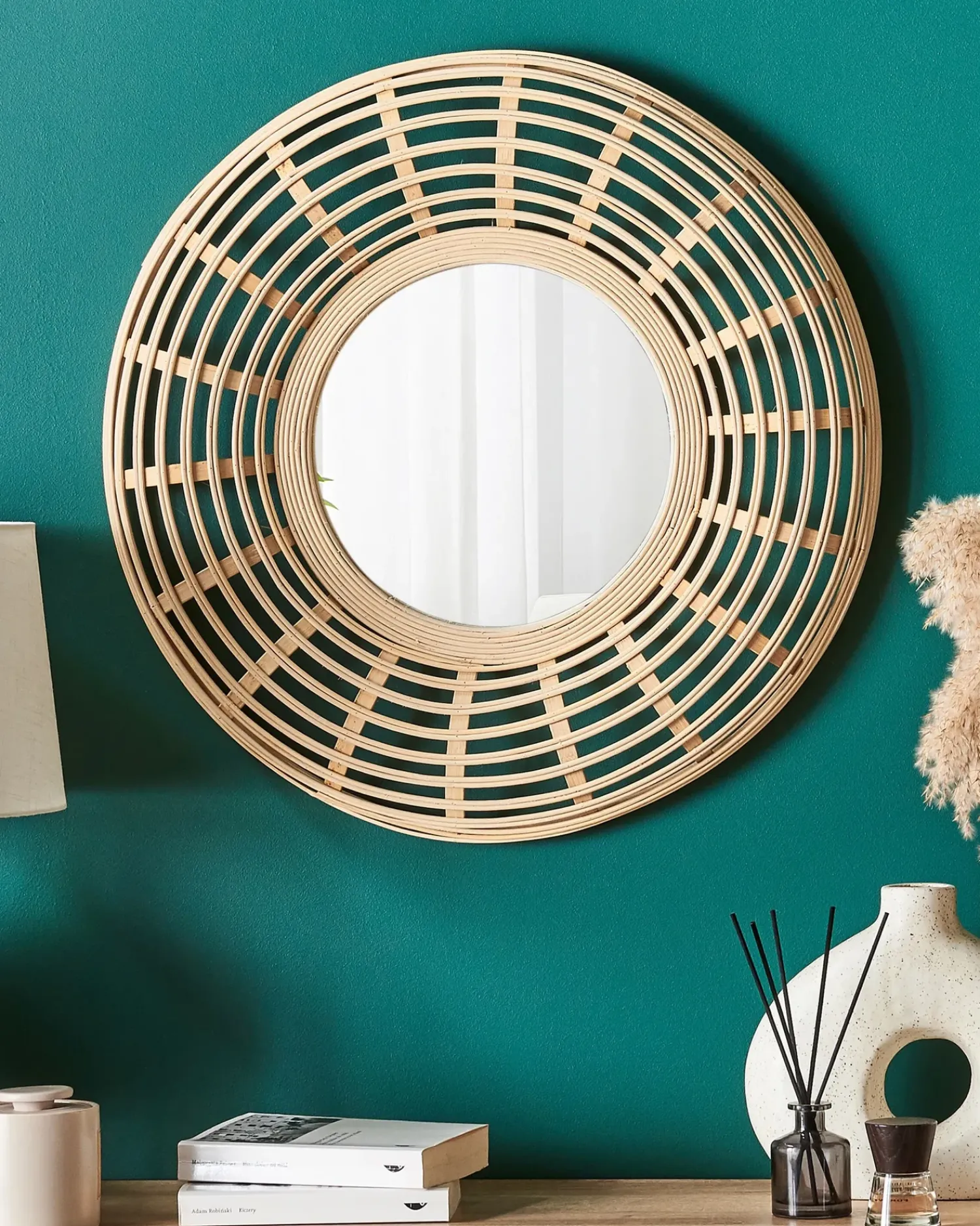 Beliani Specchio HANUA 60 cm 60 cm Bambù Naturale Beige Marrone