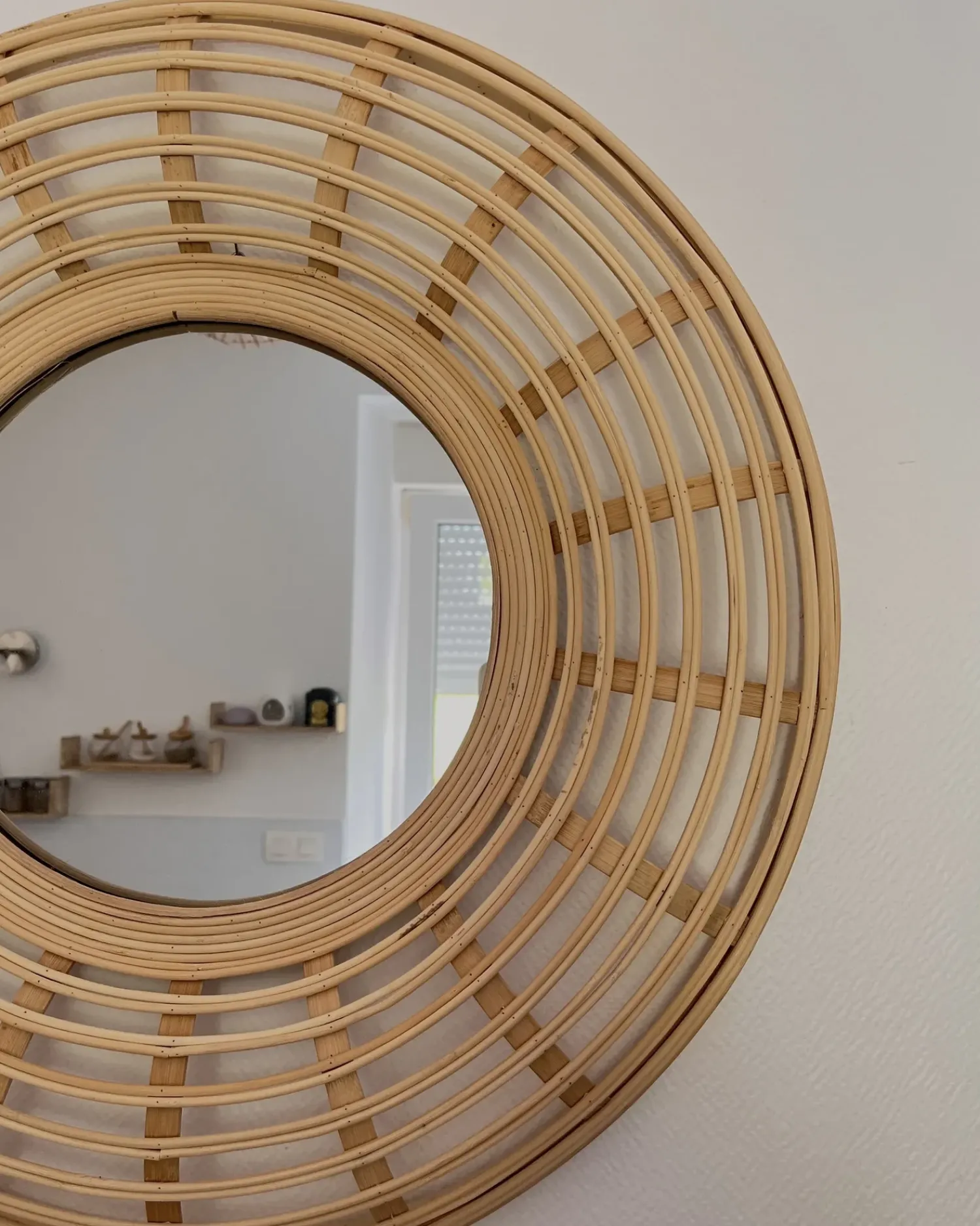 Beliani Specchio HANUA 60 cm 60 cm Bambù Naturale Beige Marrone