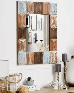 Clearance Beliani Specchio HIZOTE 63 cm 90 cm Legno di abete Marrone Blu Marrone Multicolore