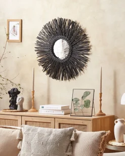New Beliani Specchio KALASIN 60 cm 60 cm Rattan Nero