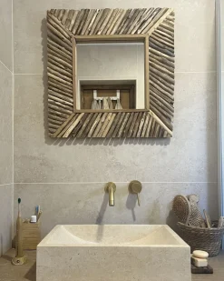 Online Beliani Specchio KANAB 60 cm 60 cm Legno di teak Marrone