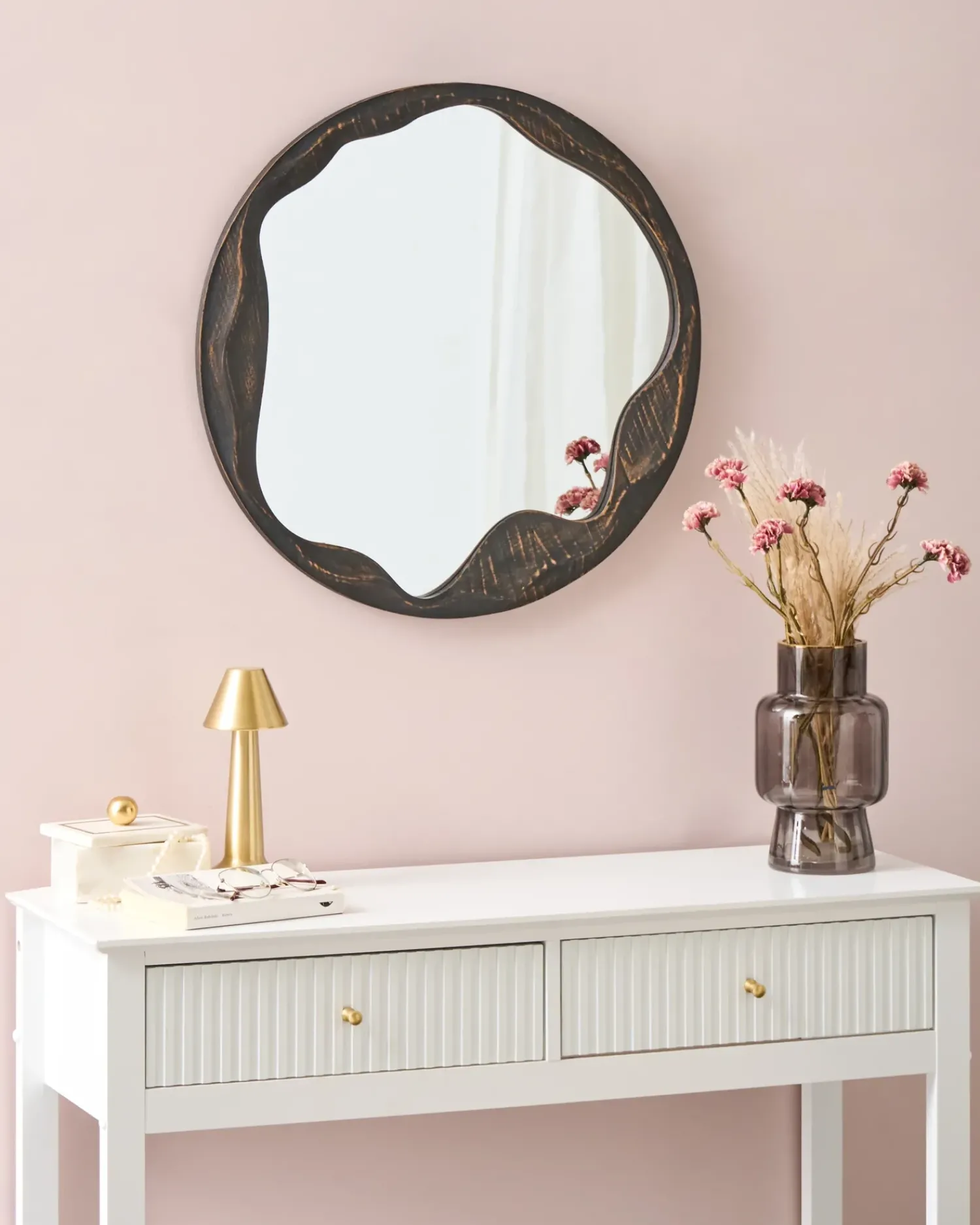 Best Beliani Specchio LANGON 60 cm 60 cm Legno di pino scuro Marrone