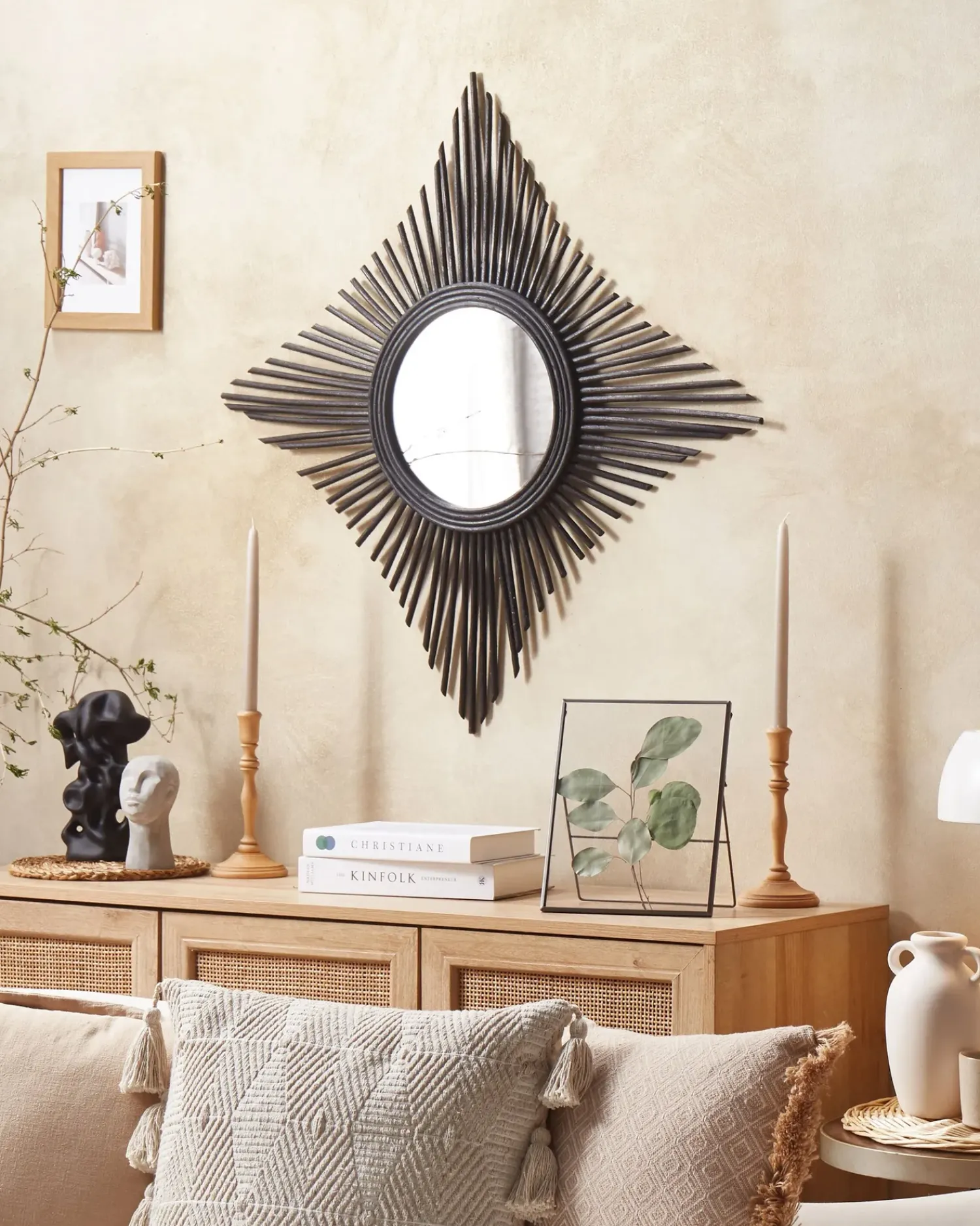Sale Beliani Specchio MAJENE 60 cm 60 cm Rattan Nero