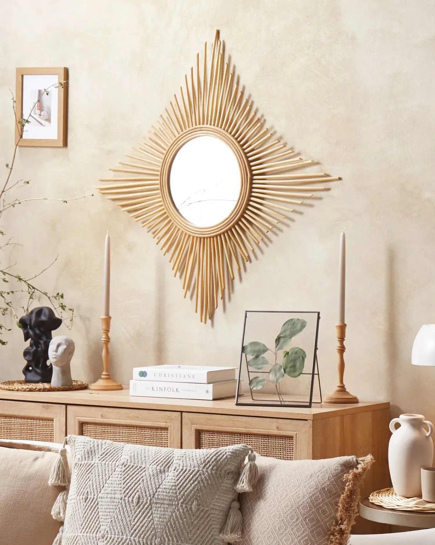 Online Beliani Specchio MAJENE 60 cm 60 cm Rattan Naturale Marrone
