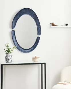 Beliani Specchio MASSAY 53 cm 90 cm Velluto scuro Blu