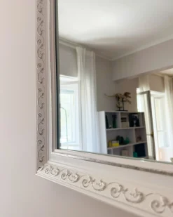 New Beliani Specchio MAULEON 50 cm 130 cm Bianco sporco Bianco Argento