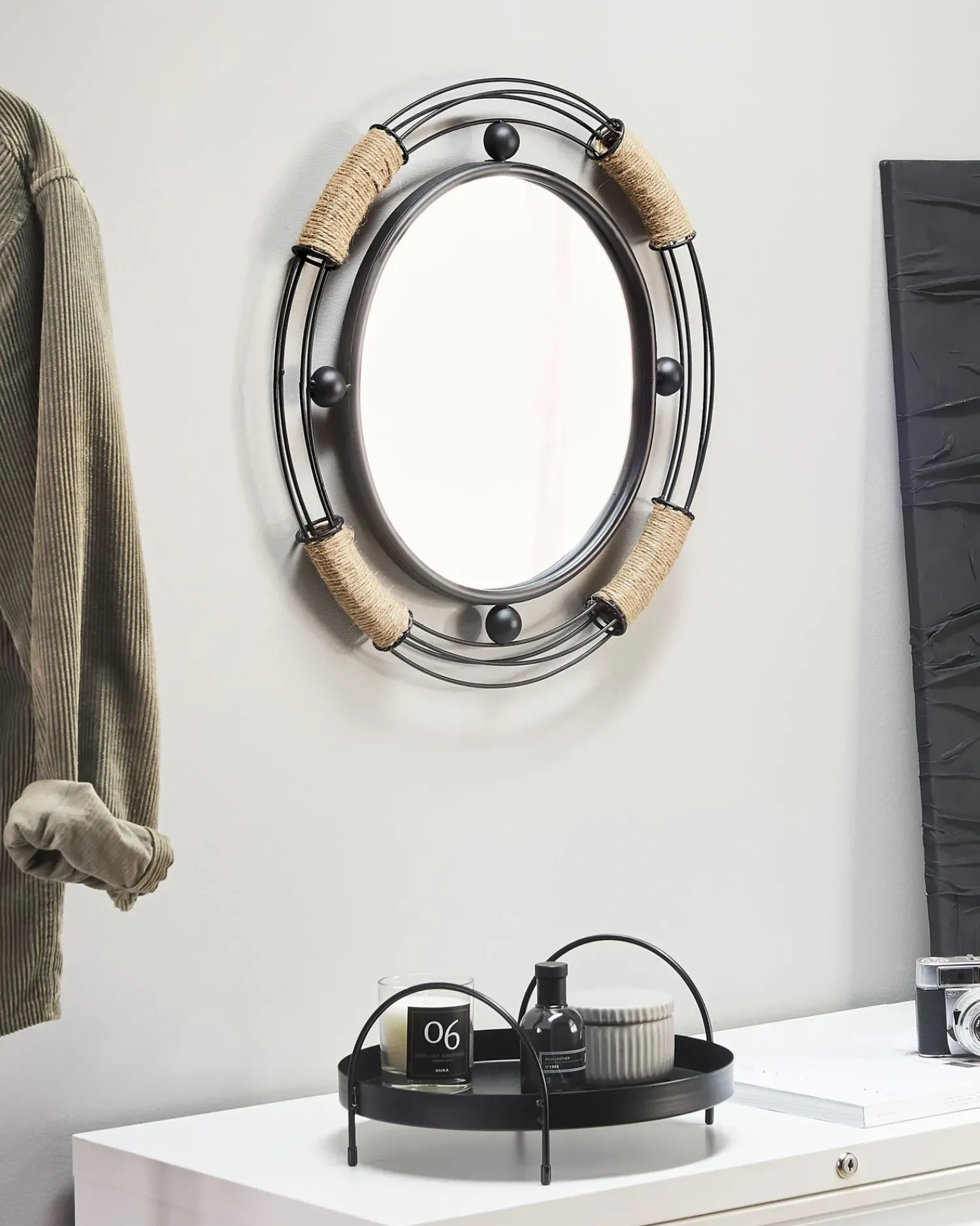 Sale Beliani Specchio MOULINS 50 cm 55 cm Metallo Nero Beige Nero