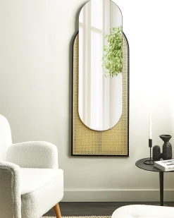 Outlet Beliani Specchio NEVERS 53 cm 143 cm Rattan sintetico (PE) Naturale Naturale Nero