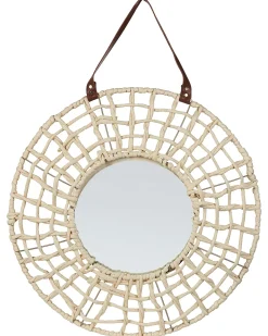 Hot Beliani Specchio PALACI 60 cm 60 cm Corda di carta Naturale Marrone