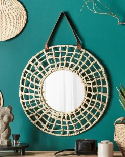 Hot Beliani Specchio PALACI 60 cm 60 cm Corda di carta Naturale Marrone