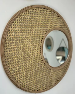 Discount Beliani Specchio PALAU 60 cm 60 cm Rattan Naturale Marrone