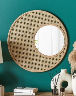Discount Beliani Specchio PALAU 60 cm 60 cm Rattan Naturale Marrone