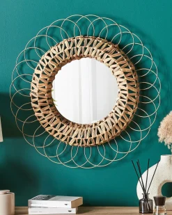 Outlet Beliani Specchio PAMOL 67 cm 67 cm Vimini Naturale Beige Marrone