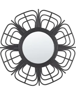 Outlet Beliani Specchio PASAKU 60 cm 60 cm Rattan Nero