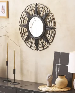 Outlet Beliani Specchio PASAKU 60 cm 60 cm Rattan Nero