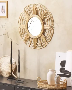 New Beliani Specchio PASAKU 60 cm 60 cm Rattan Naturale Marrone