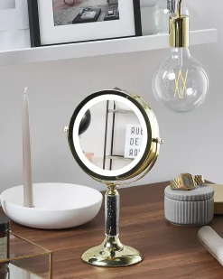 Hot Beliani Specchio per make-up LED BAIXAS Oro Oro Nero