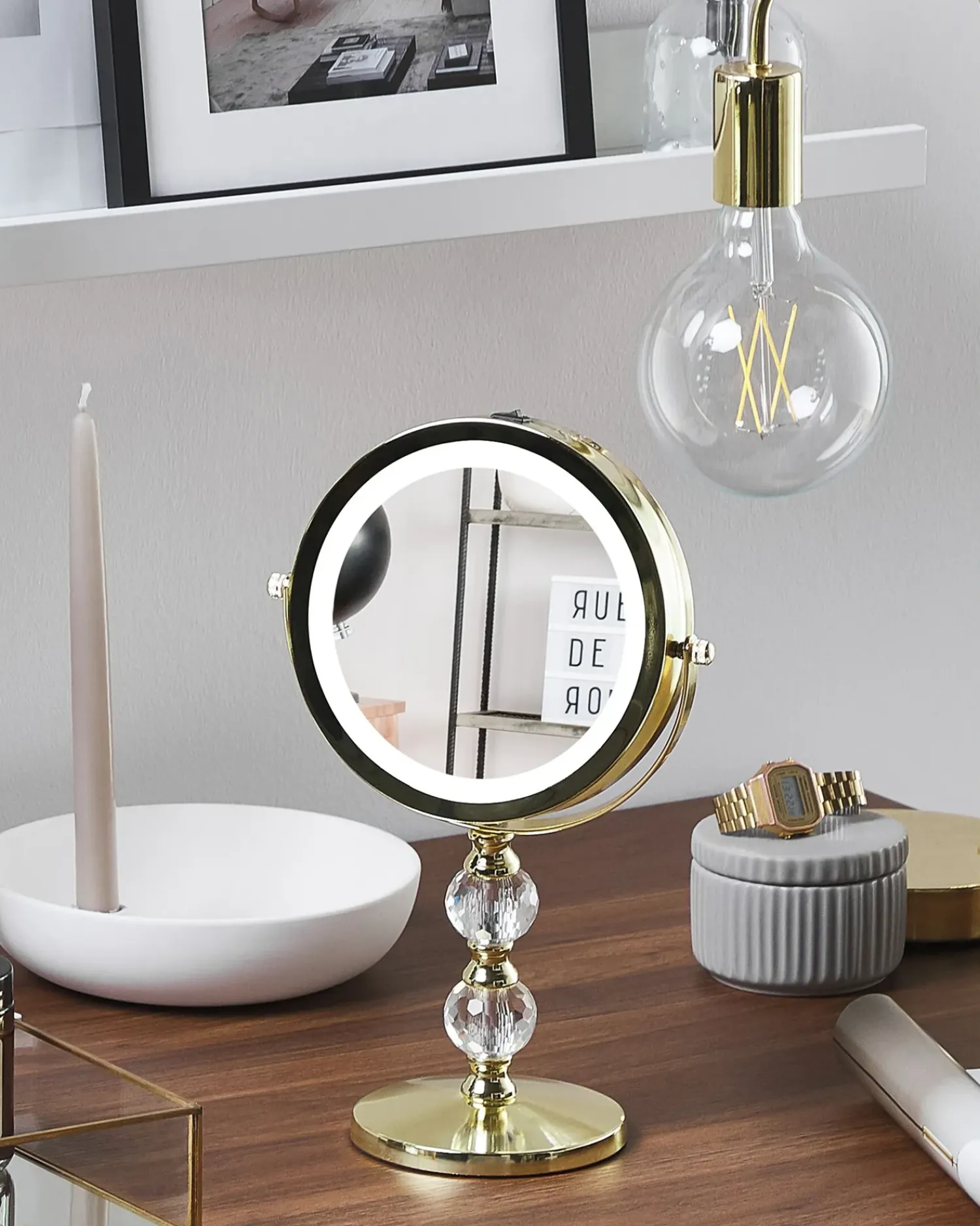Best Beliani Specchio per make-up LED CLAIRA Oro