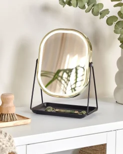 Online Beliani Specchio per make-up LED DORDOGNE Oro Nero Oro