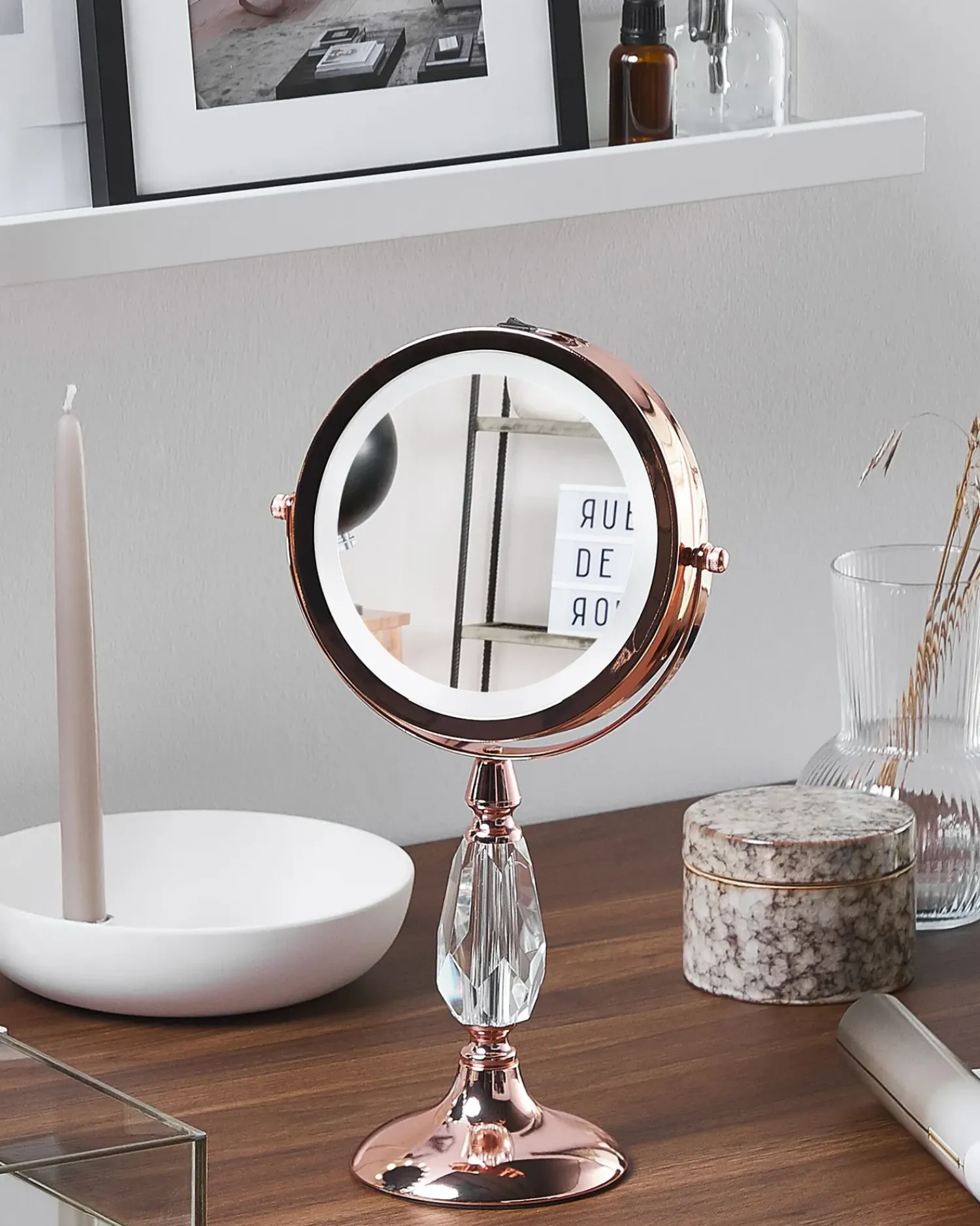 Discount Beliani Specchio per make-up LED MAURY Oro rosa