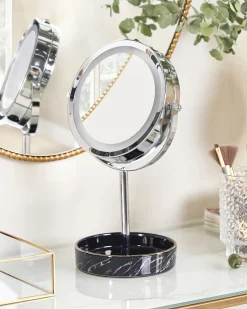 Clearance Beliani Specchio per make-up LED SAVOIE Nero/Argento Argento Nero