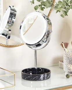 Clearance Beliani Specchio per make-up LED SAVOIE Nero/Argento Argento Nero