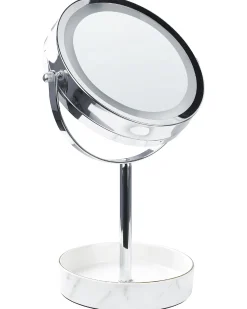 Outlet Beliani Specchio per make-up LED SAVOIE Bianco/Argento Bianco Argento