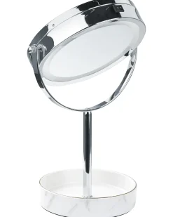 Outlet Beliani Specchio per make-up LED SAVOIE Bianco/Argento Bianco Argento