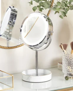 Outlet Beliani Specchio per make-up LED SAVOIE Bianco/Argento Bianco Argento