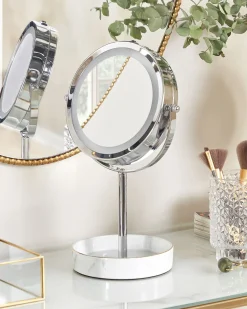 Outlet Beliani Specchio per make-up LED SAVOIE Bianco/Argento Bianco Argento