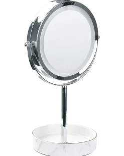 Outlet Beliani Specchio per make-up LED SAVOIE Bianco/Argento Bianco Argento