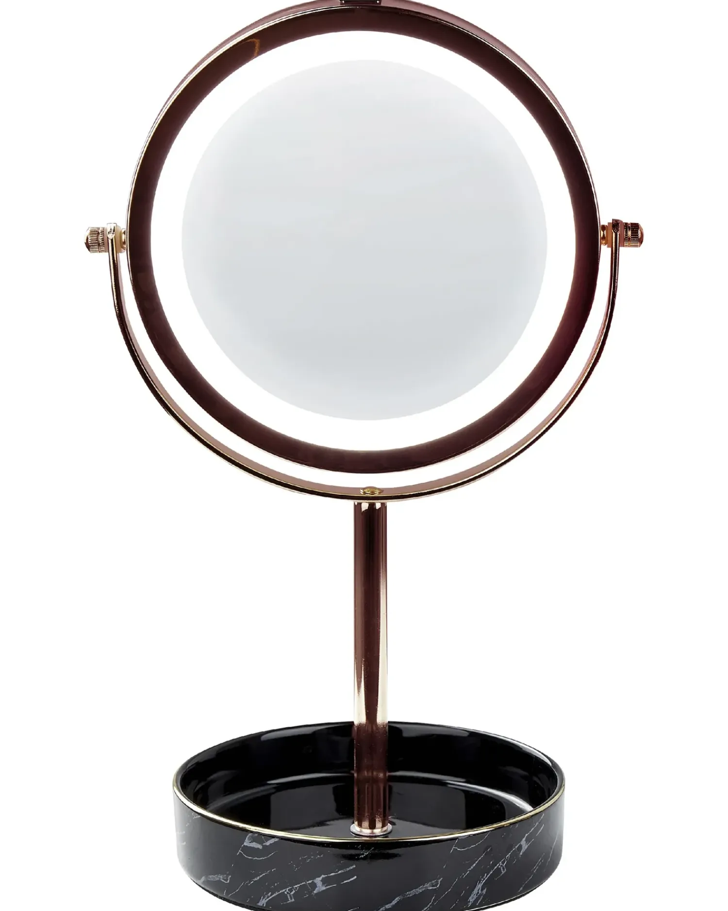 New Beliani Specchio per make-up LED SAVOIE Oro rosa Oro rosa Nero