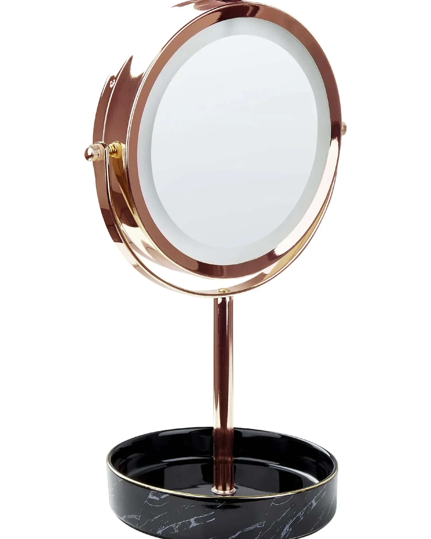 New Beliani Specchio per make-up LED SAVOIE Oro rosa Oro rosa Nero