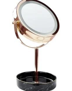 New Beliani Specchio per make-up LED SAVOIE Oro rosa Oro rosa Nero